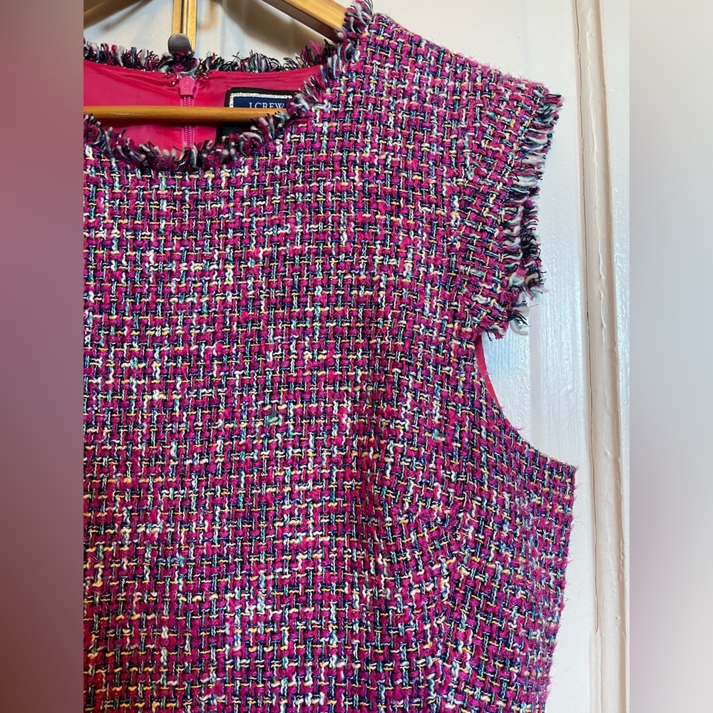 J. Crew Collection Vibrant Pink and Multicolor Tweed Resume Dress